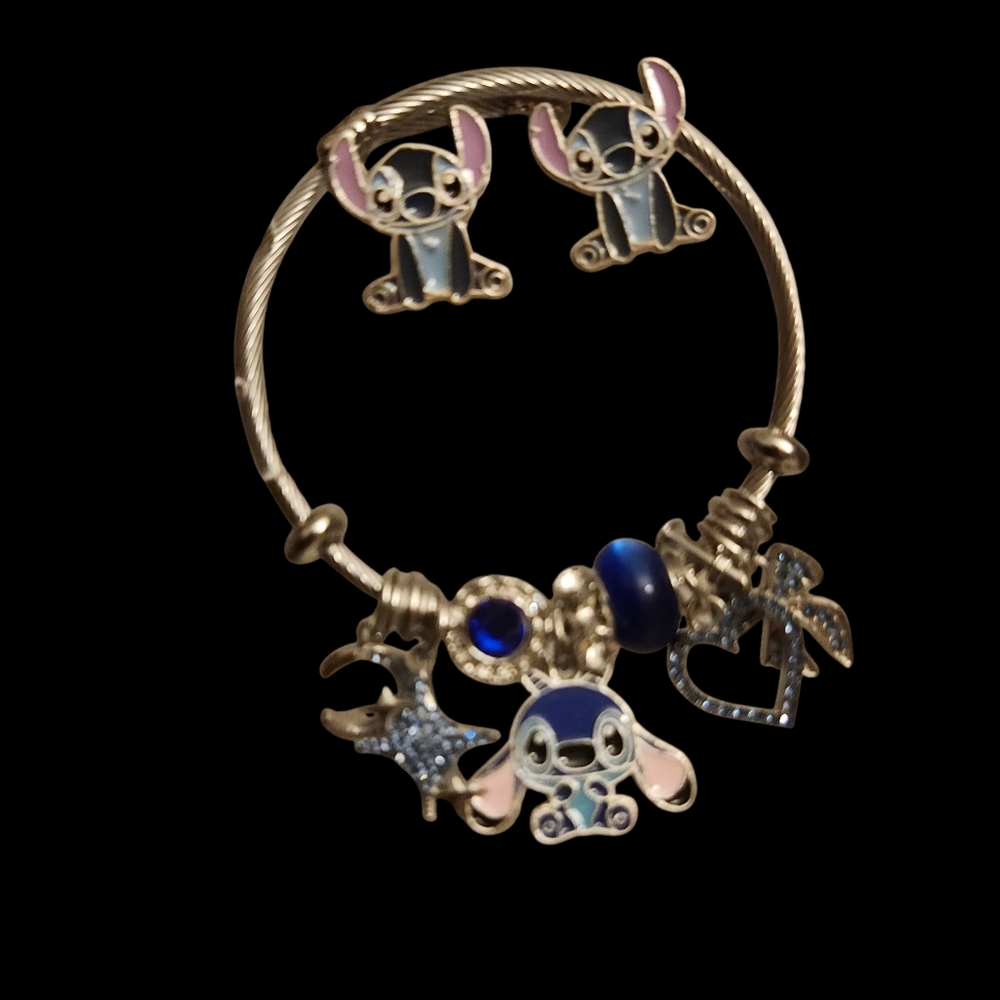 Adorable Stitch Bracelet And Earrings Set